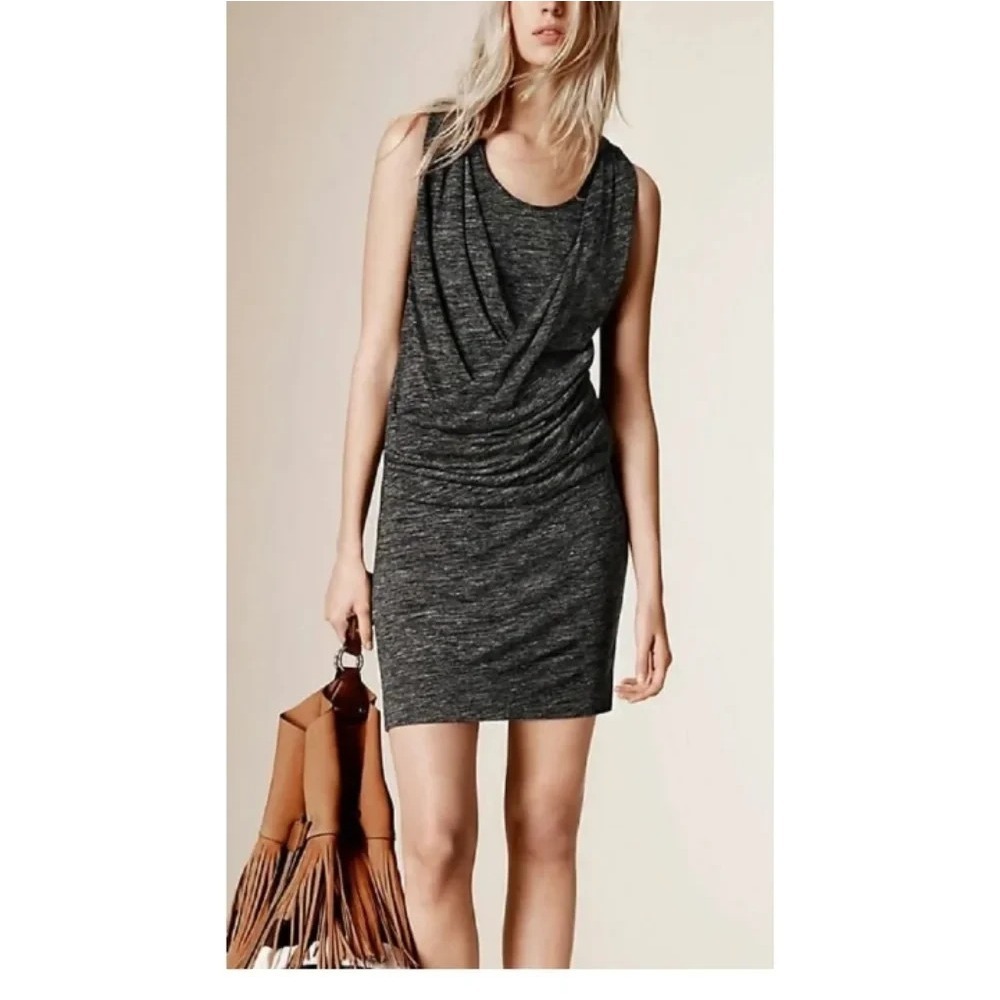 Burberry Brit Janey Drape Front Knit Dress Dark Grey Melange Size XS